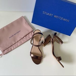 Stuart Weitzman Bronze Taliana Block Heel Sandal New In Box